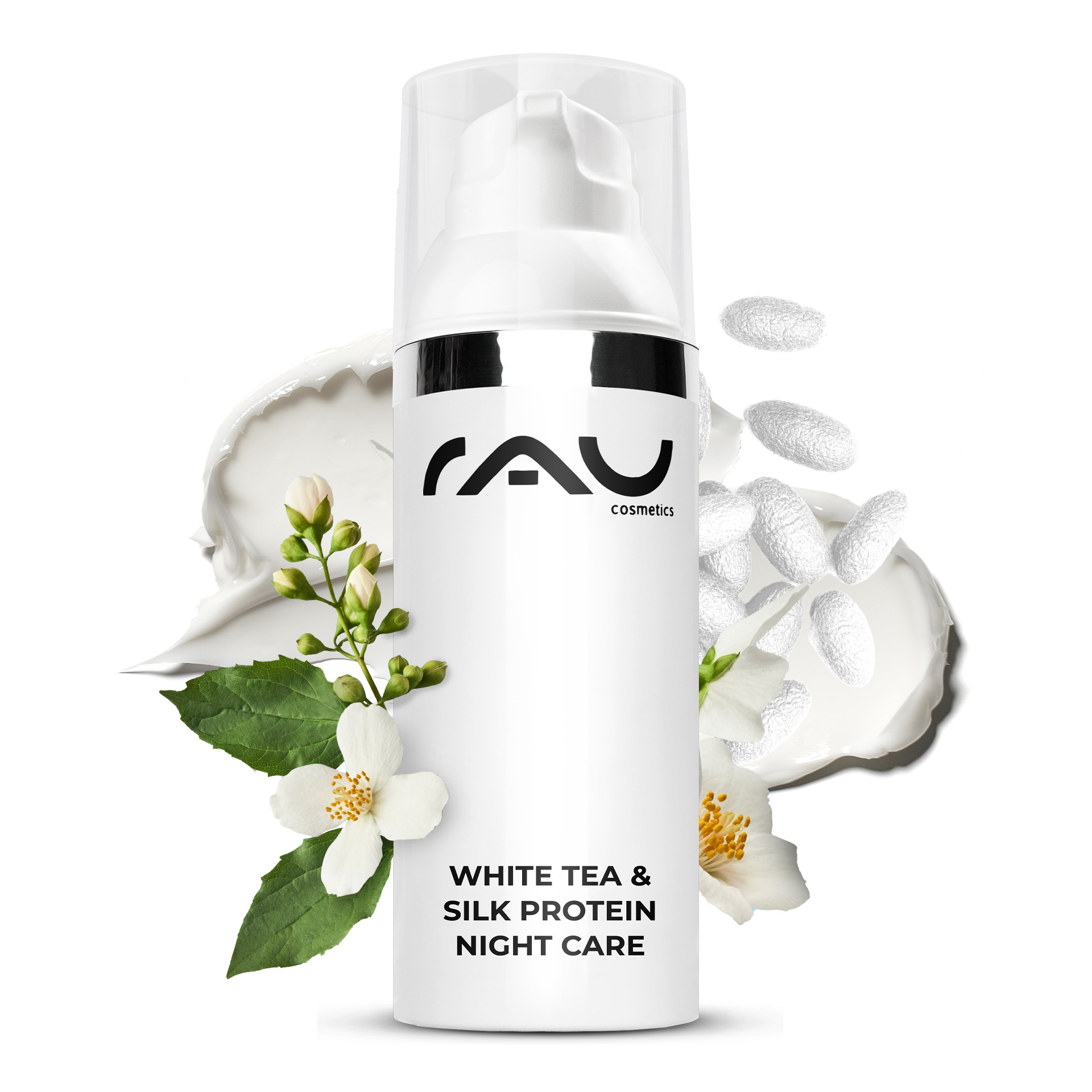 白茶与蚕丝蛋白晚间护理 50 毫升晚霜 Flasche, Shaker