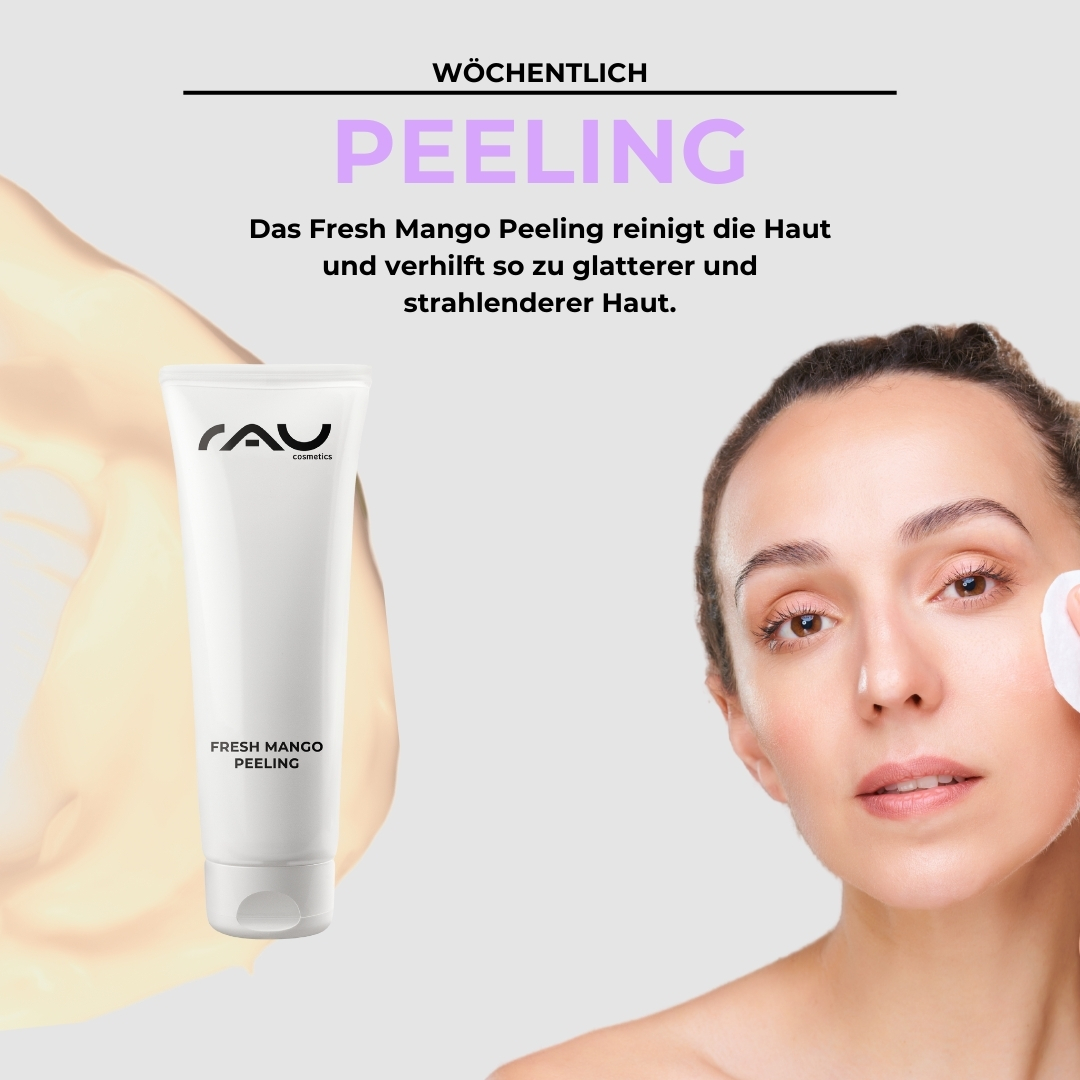 干性皮肤专业护理程序 RAU Cosmetics Profi-Pflegeroutine für trockene Haut – Enzympeeling mit Shea Butter und Squalane für sanfte Zellerneuerung und Feuchtigkeitsversorgung.