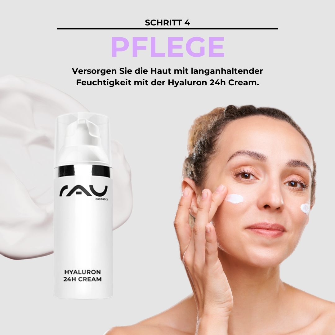 干性皮肤专业护理程序 RAU Cosmetics Profi-Pflegeroutine für trockene Haut – Schritt 4: Feuchtigkeitscreme mit 24 h Wirkung für intensive Pflege und Regeneration.